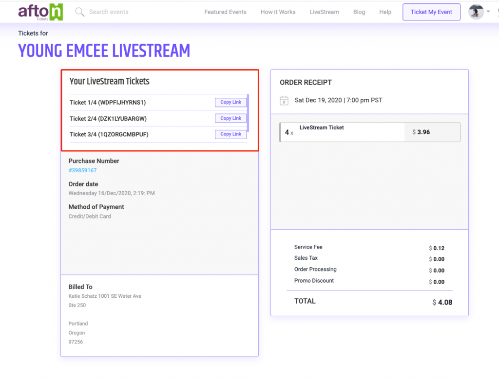 How to Purchase and Share LiveStream Links Afton Tickets